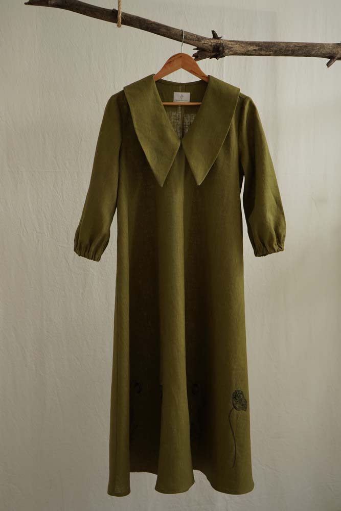Rochie olive cu maci