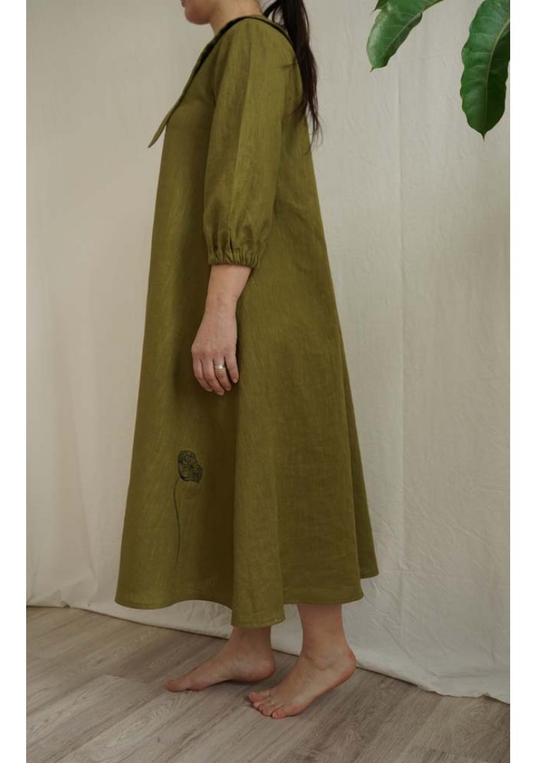 Rochie olive cu maci